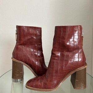 Brown Croc Ankle Boots